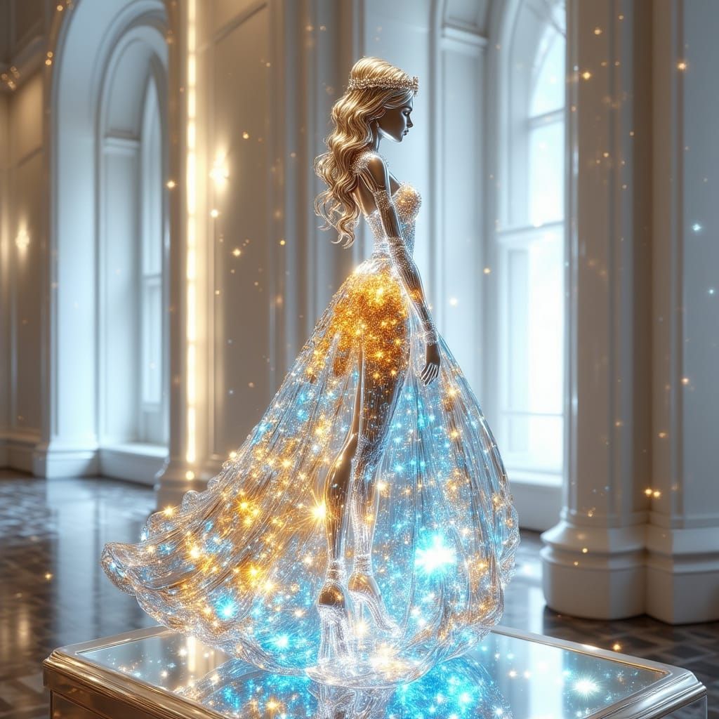 Crystal Woman Sculpture in Art Gallery