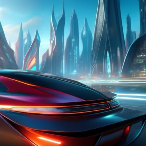 Futuristic car in futuristic city