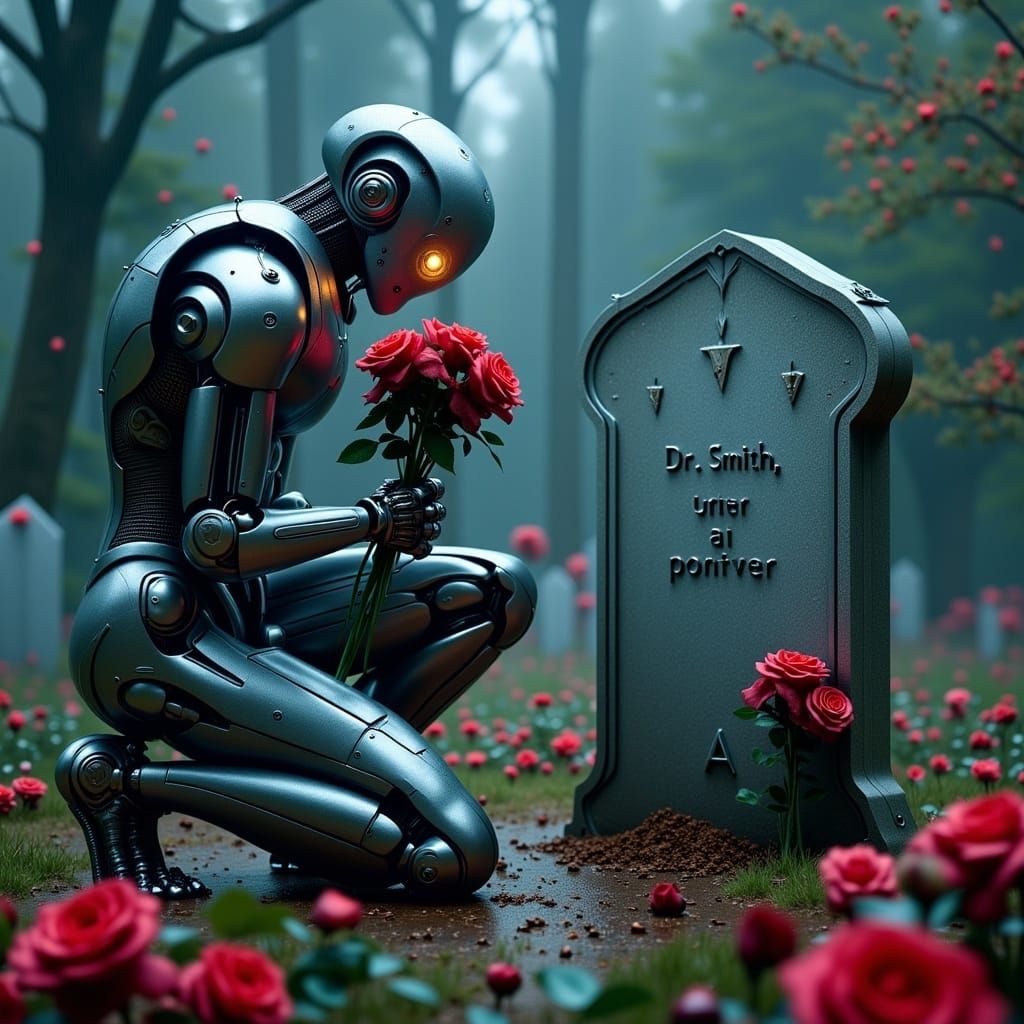 Even robots can mourn, when losing their creator 