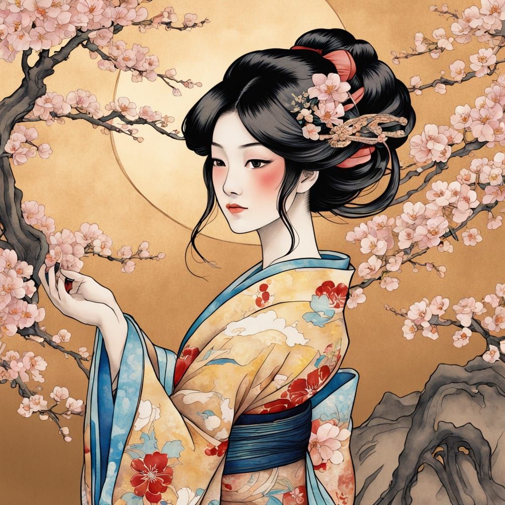 Elegant Japanese Beauty in Traditional Kimono