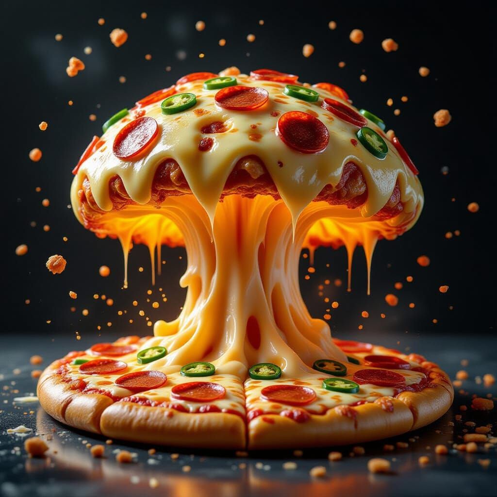 Pizza Atomic Bomb Explosion Hyperrealistic Food Photography