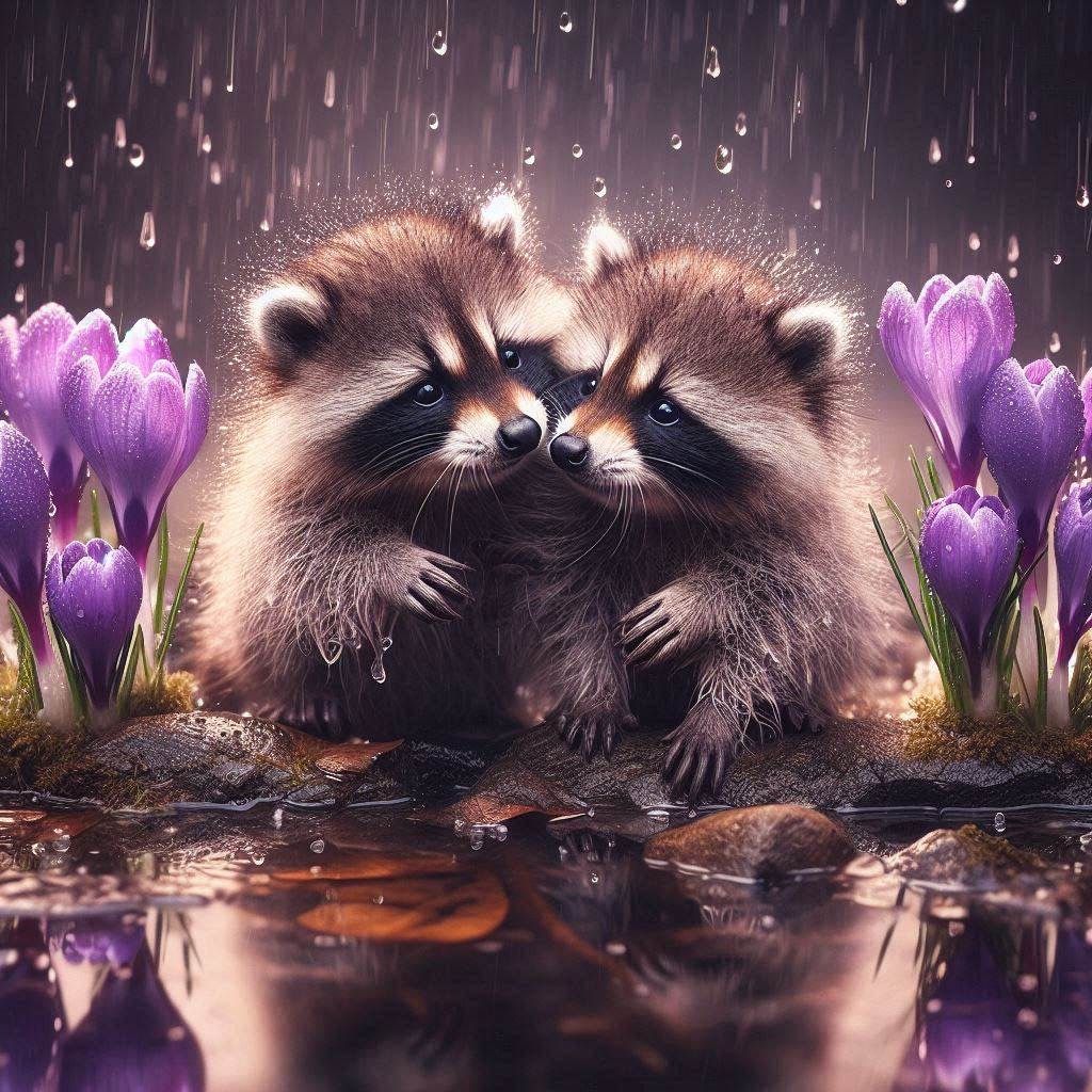 Baby Raccoons in the Rain