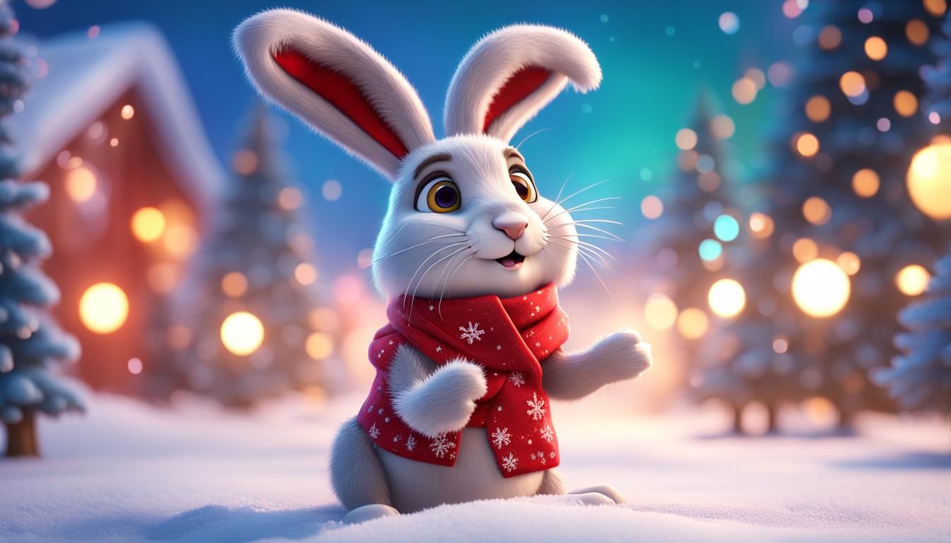 Funny Snowshoe Hare in Christmas Clothing Gen5