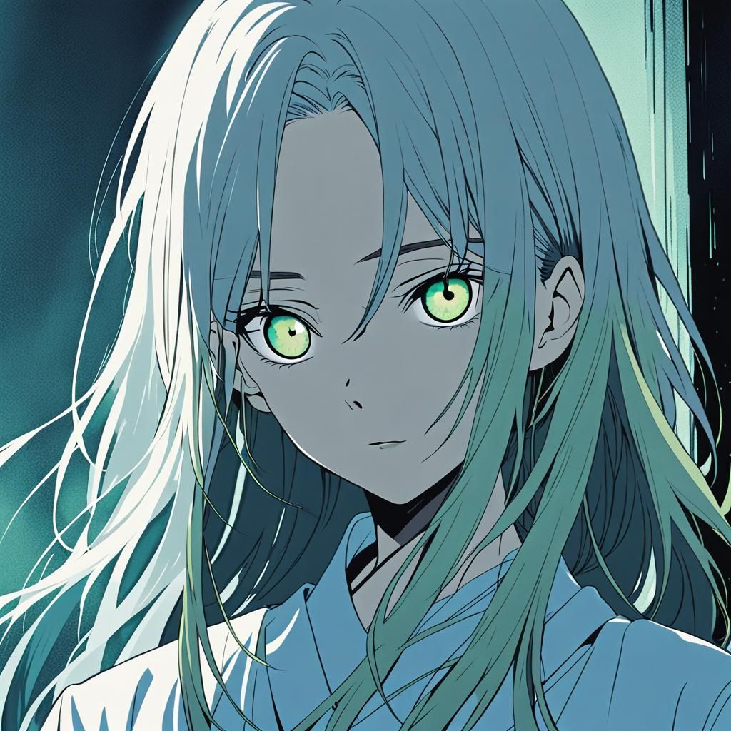Anime Girl Portrait with Silver Hair in Manga Style
