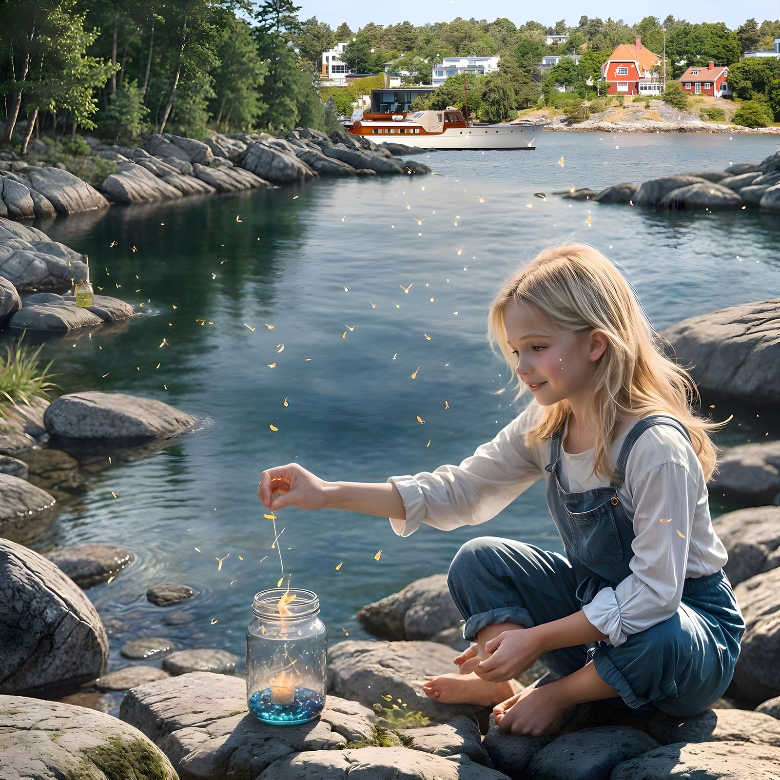 Ellie releasing a jar of bioluminescent fireflies
