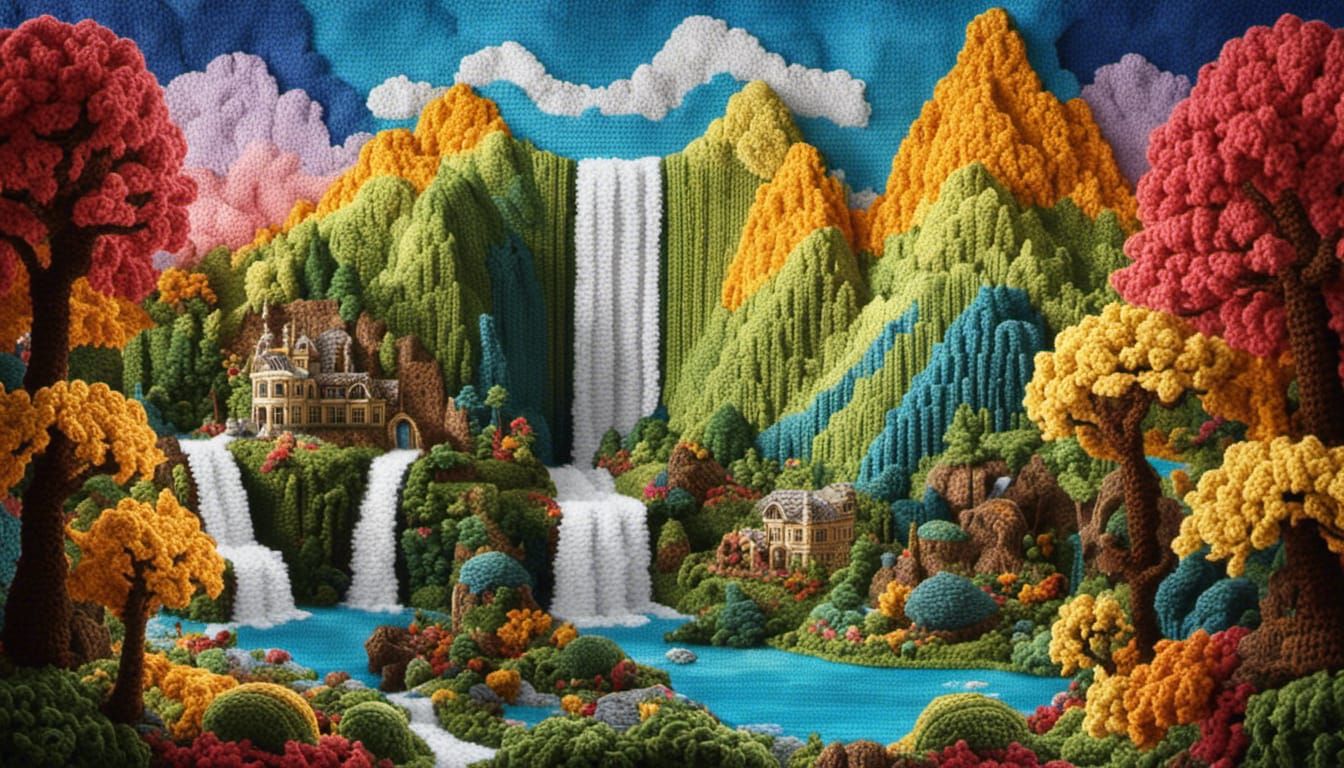 Crochet elven city  by @StriderAiArt