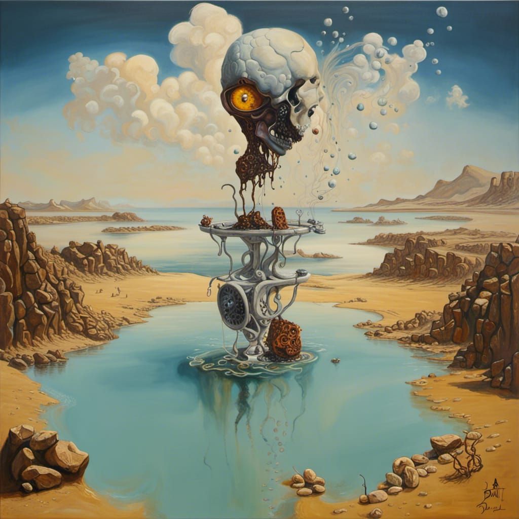 Surrealist Stonehenge Oil Painting with Melting Elements