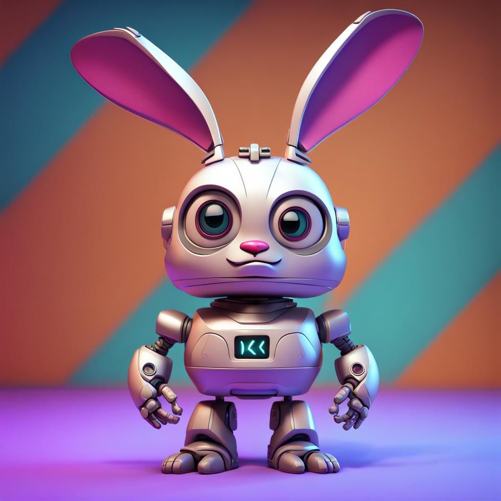 a grumpy robot rabbit