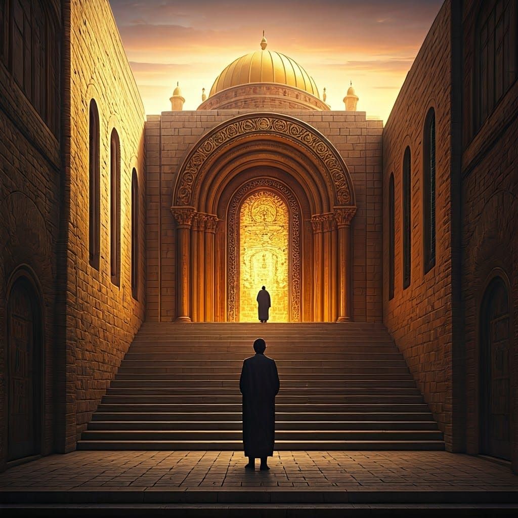 Majestic Temple Illuminated in Warm, Golden Light