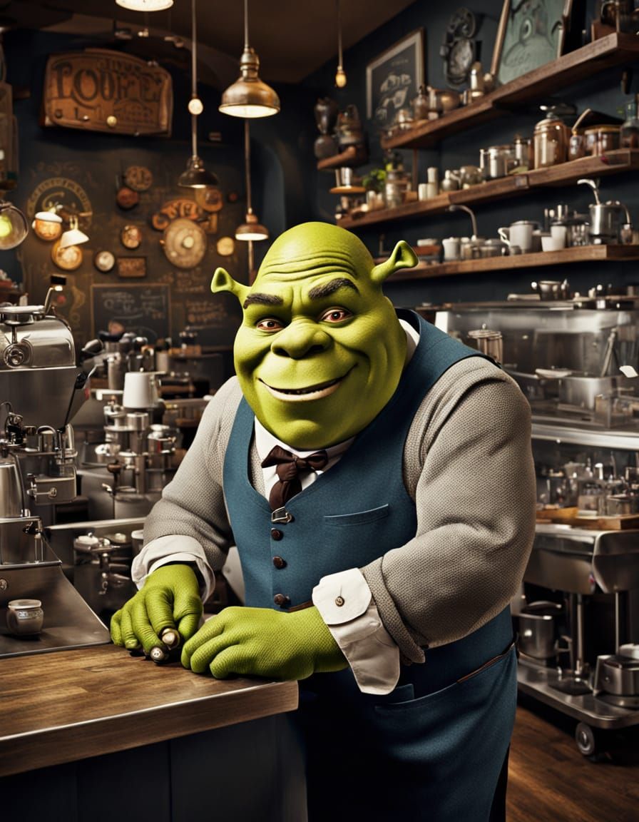 Barista Shrek   by @Aronelle