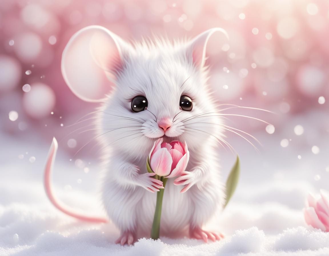 cute mouse with tulip  by @vegenia