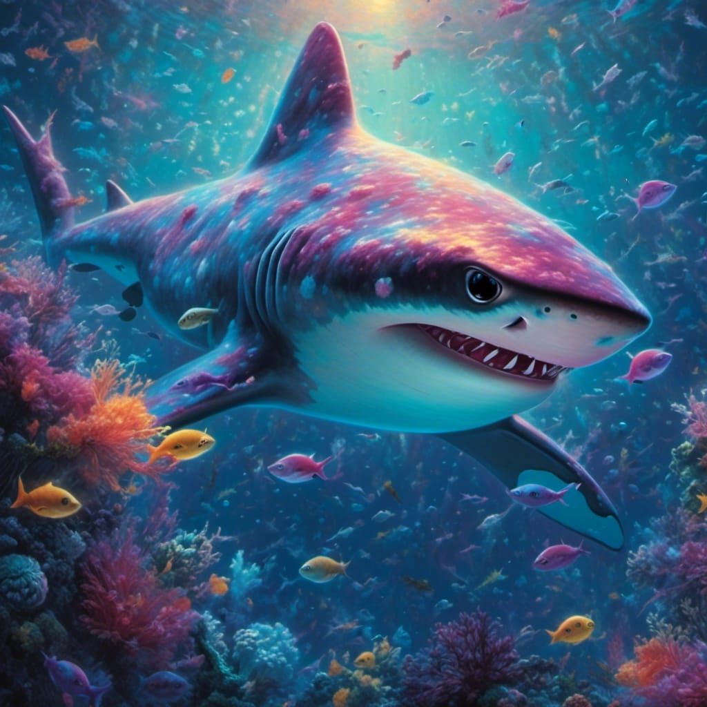 shark in the dark ocean