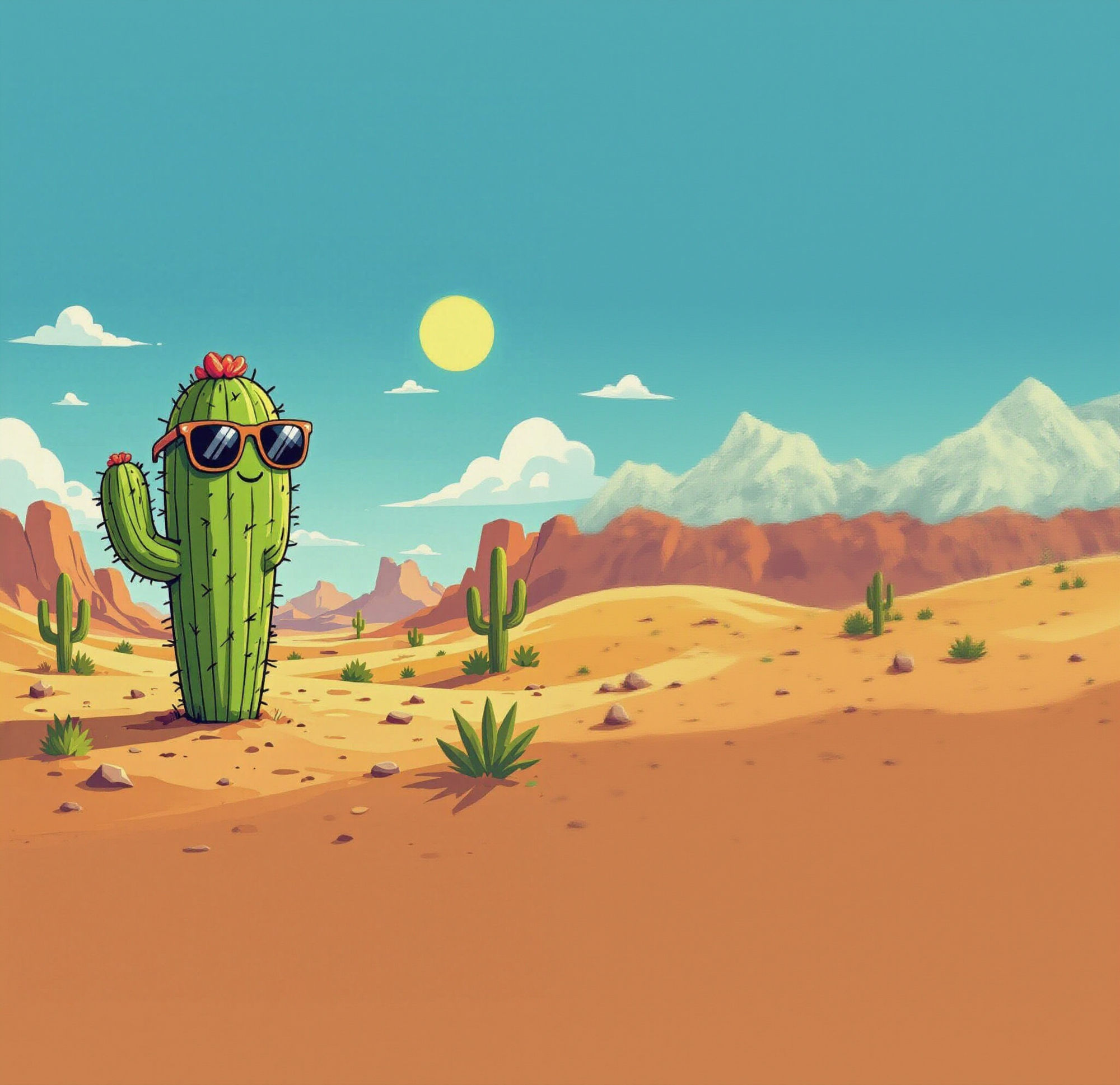 “Cute cartoon cactus with sunglasses, simple vector style”
