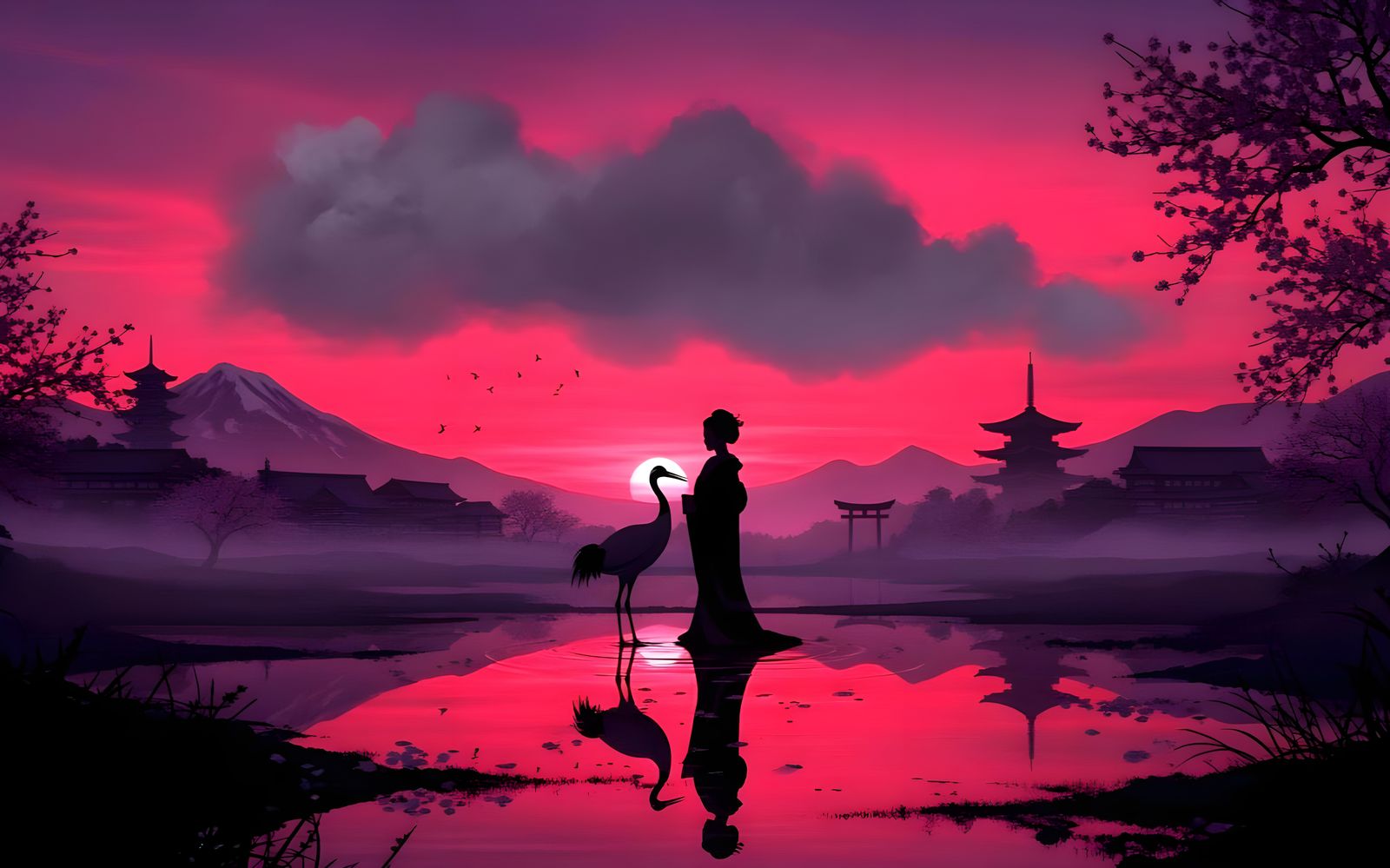 Crane and Geisha Silhouettes  by @Mister
