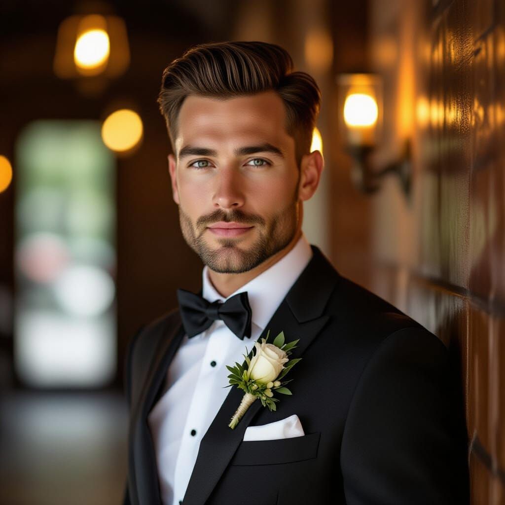 Elegant Groom Posing for Pre-Wedding Photos