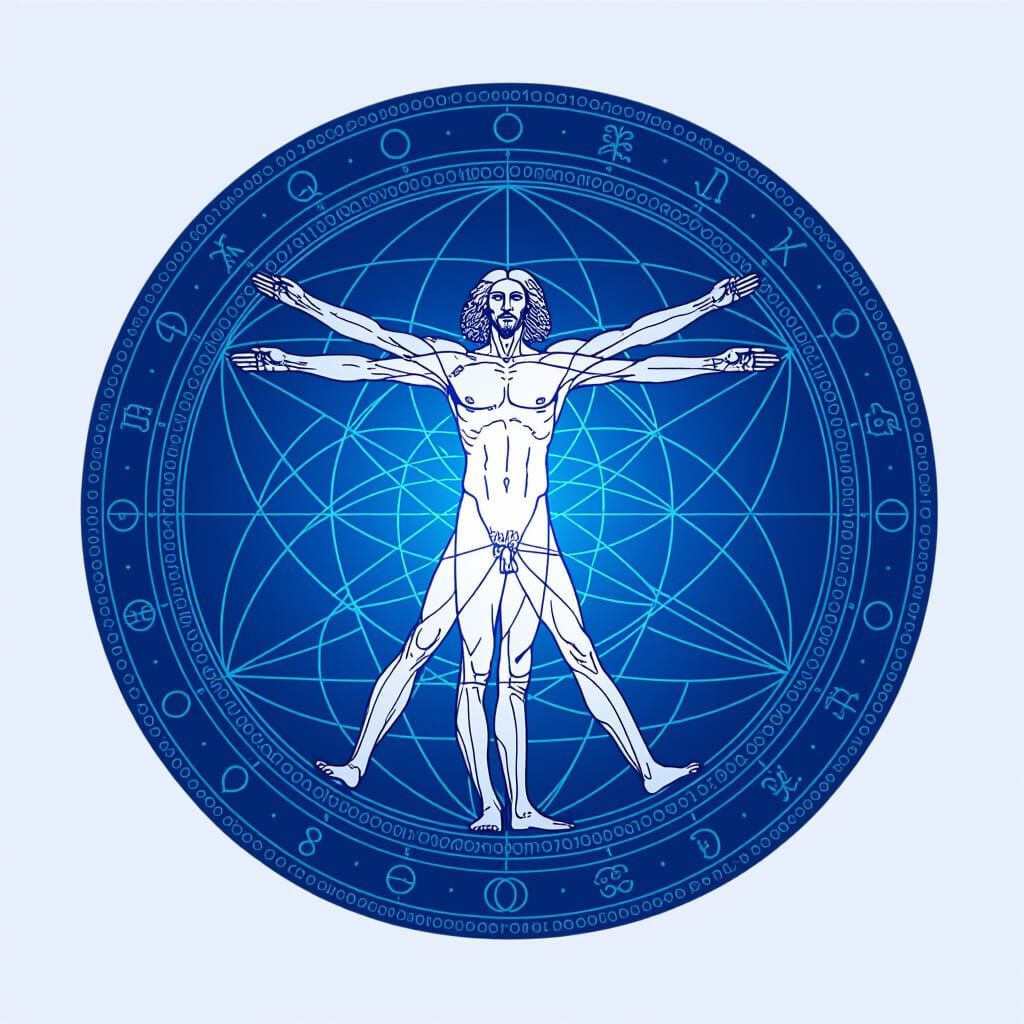 Vitruvian Man Embracing Hermetic Law of Infinity