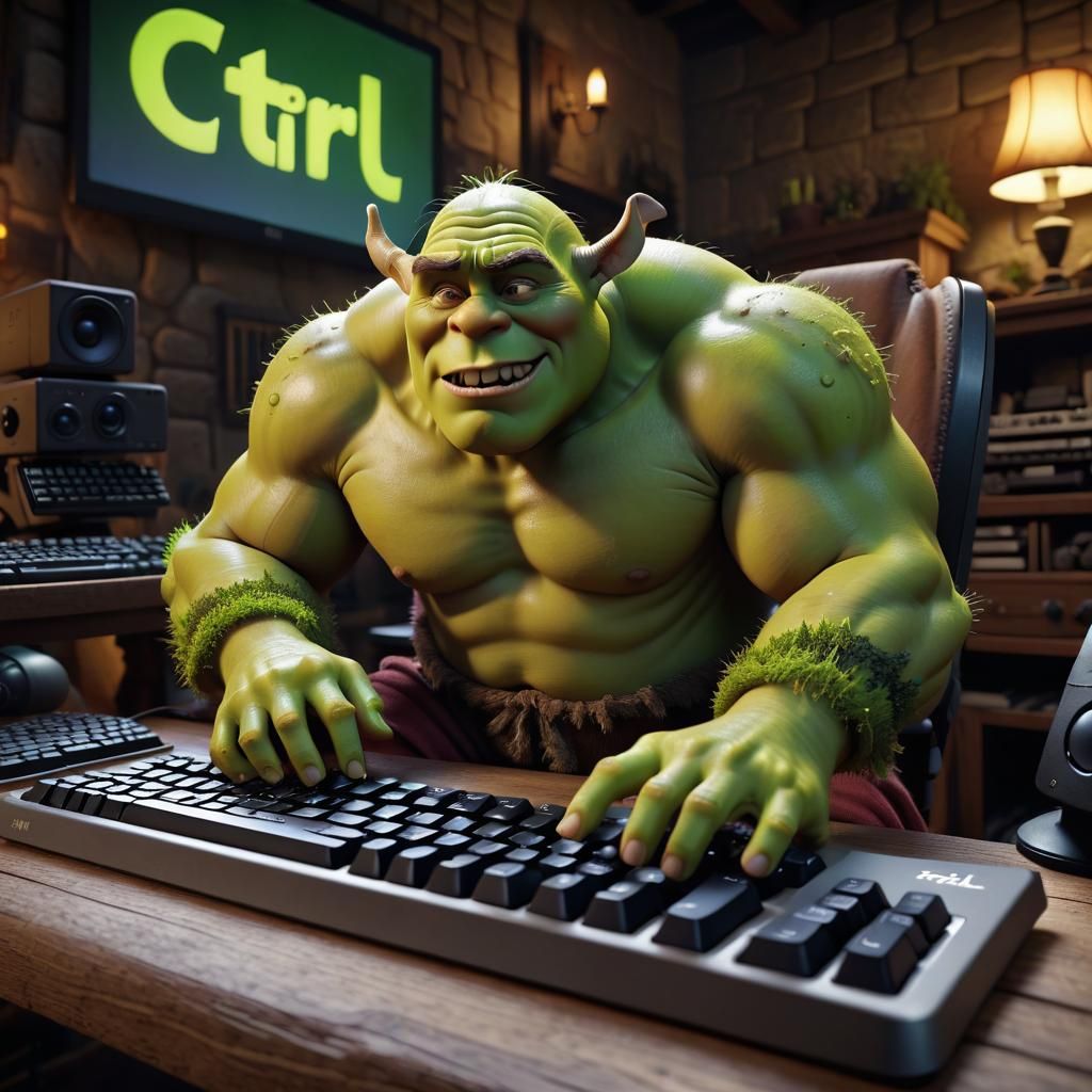 (( Shrek using a computer keyboard :: 