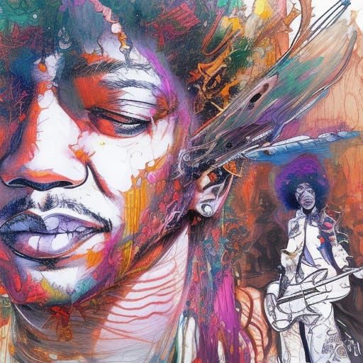 "Jimmie Hendrix; afro; anime portrait of Jimmie Hendrix by c...