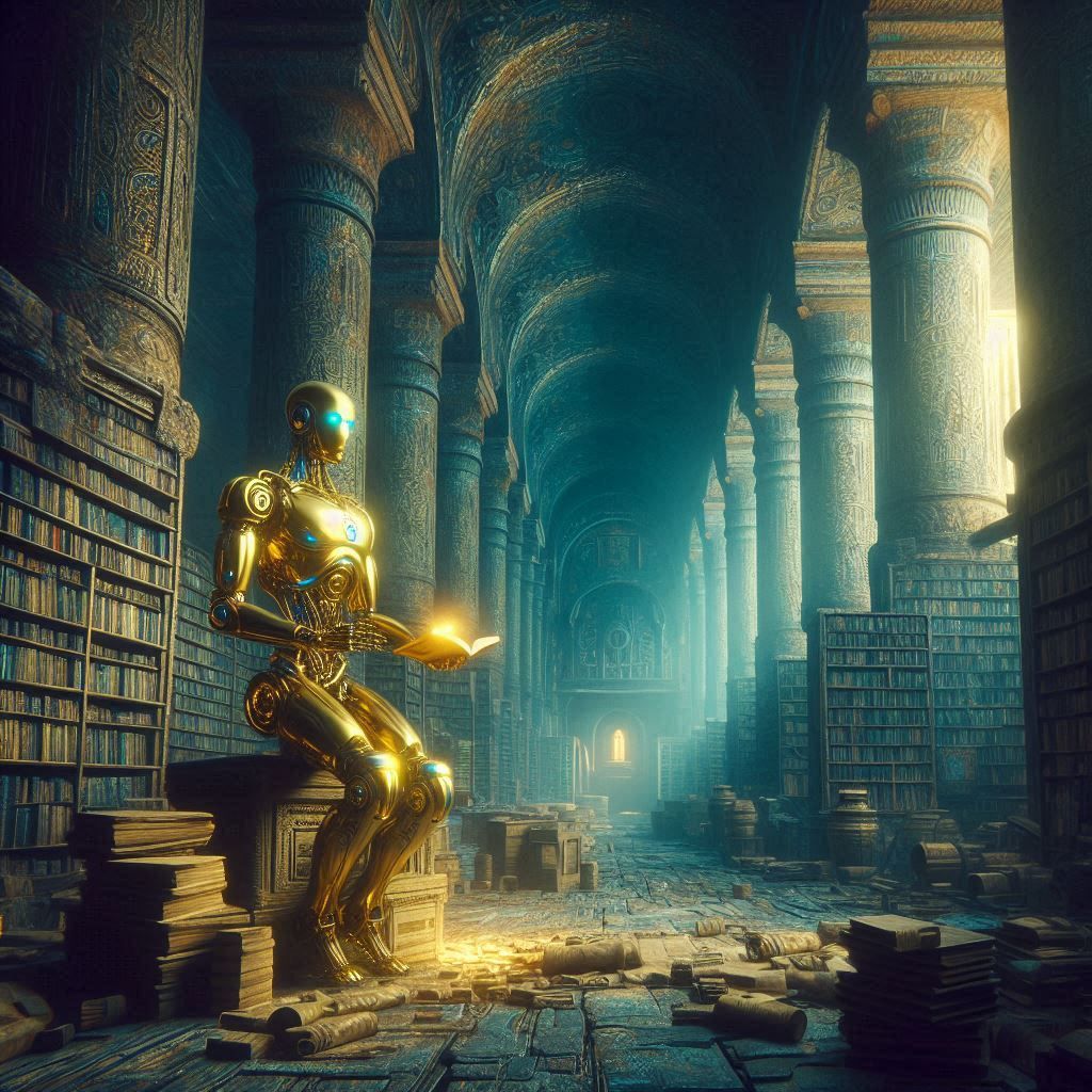 Robot AI in underground ancient library