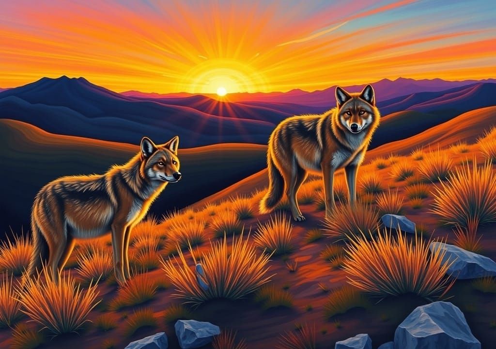 Coyotes at Sunset <lora:Fortune:1.0> 
