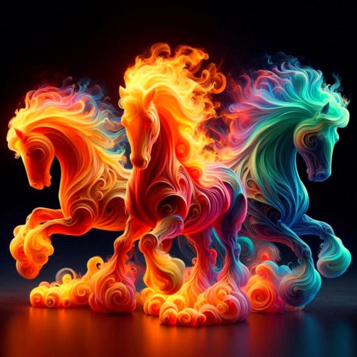 3 mini shires, Rainbow. DALL-E 3