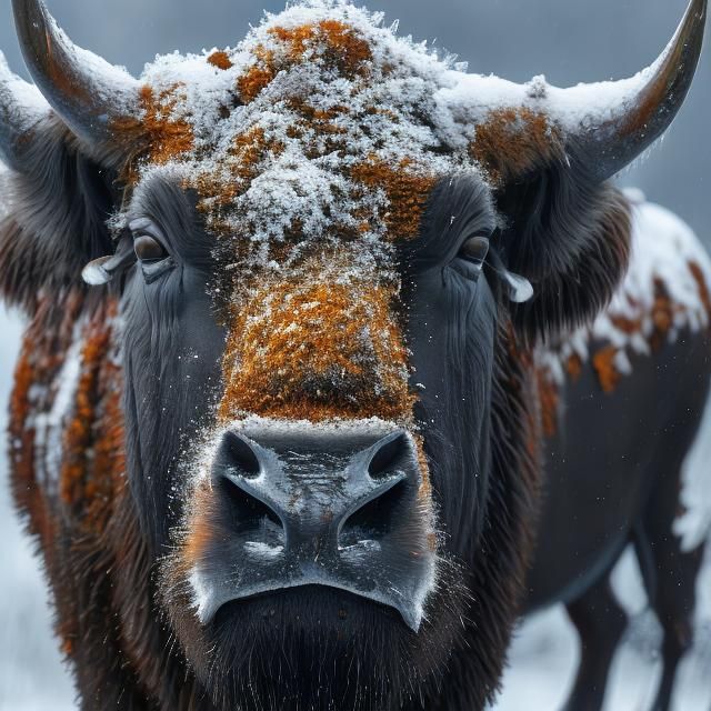 a close up portrait of a buffalo <lora:MJ6 Animals:1.3> a high-resolution, photorealistic image that exhibits hyperrealism, a high level of...