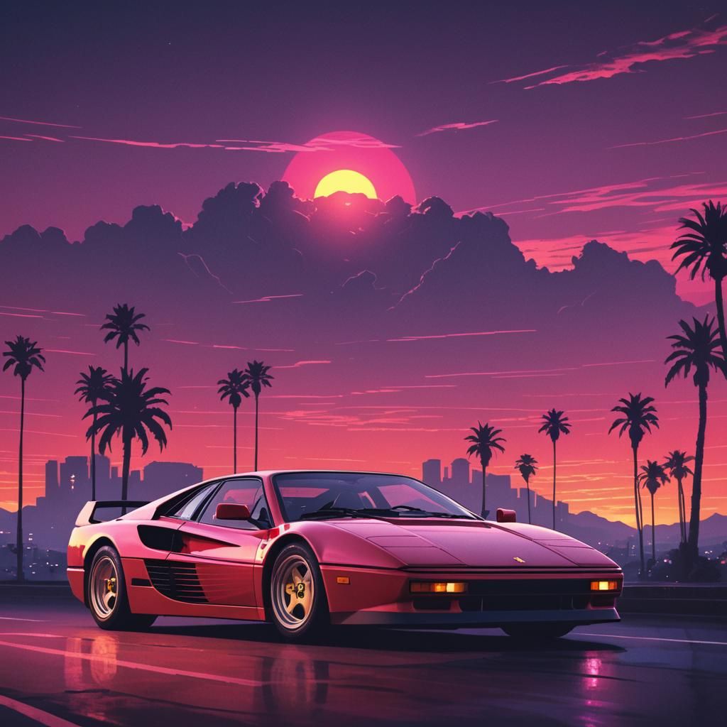 Synthwave Ferrari Testarossa and sunset - AI Generated Artwork ...