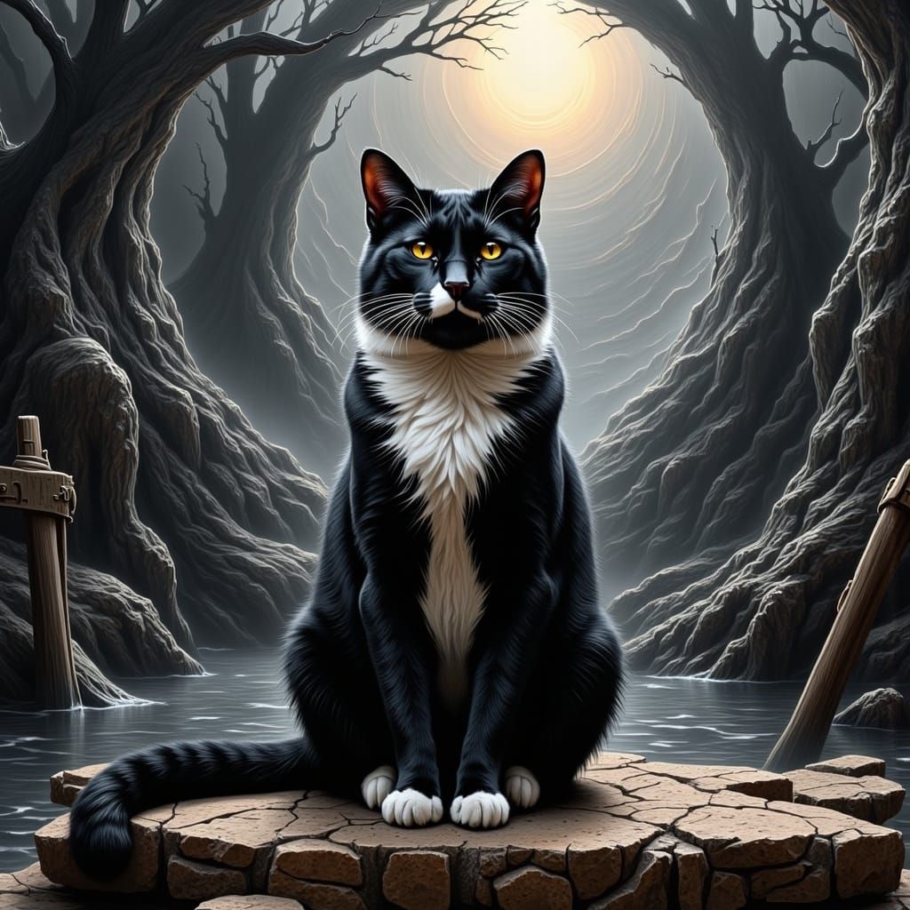  <lora:B-n-W Flux:1.0> b & w cat