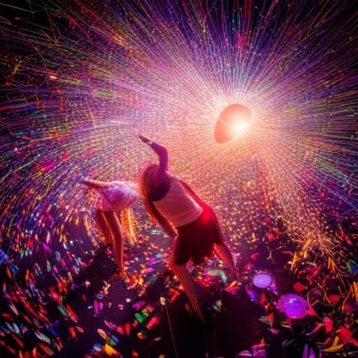 Glitter ball at disco. Dancers. Glitter. Lots of Glitter.