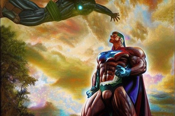 muscular superhero energy oil painting by James Gurney 8k resolution ...