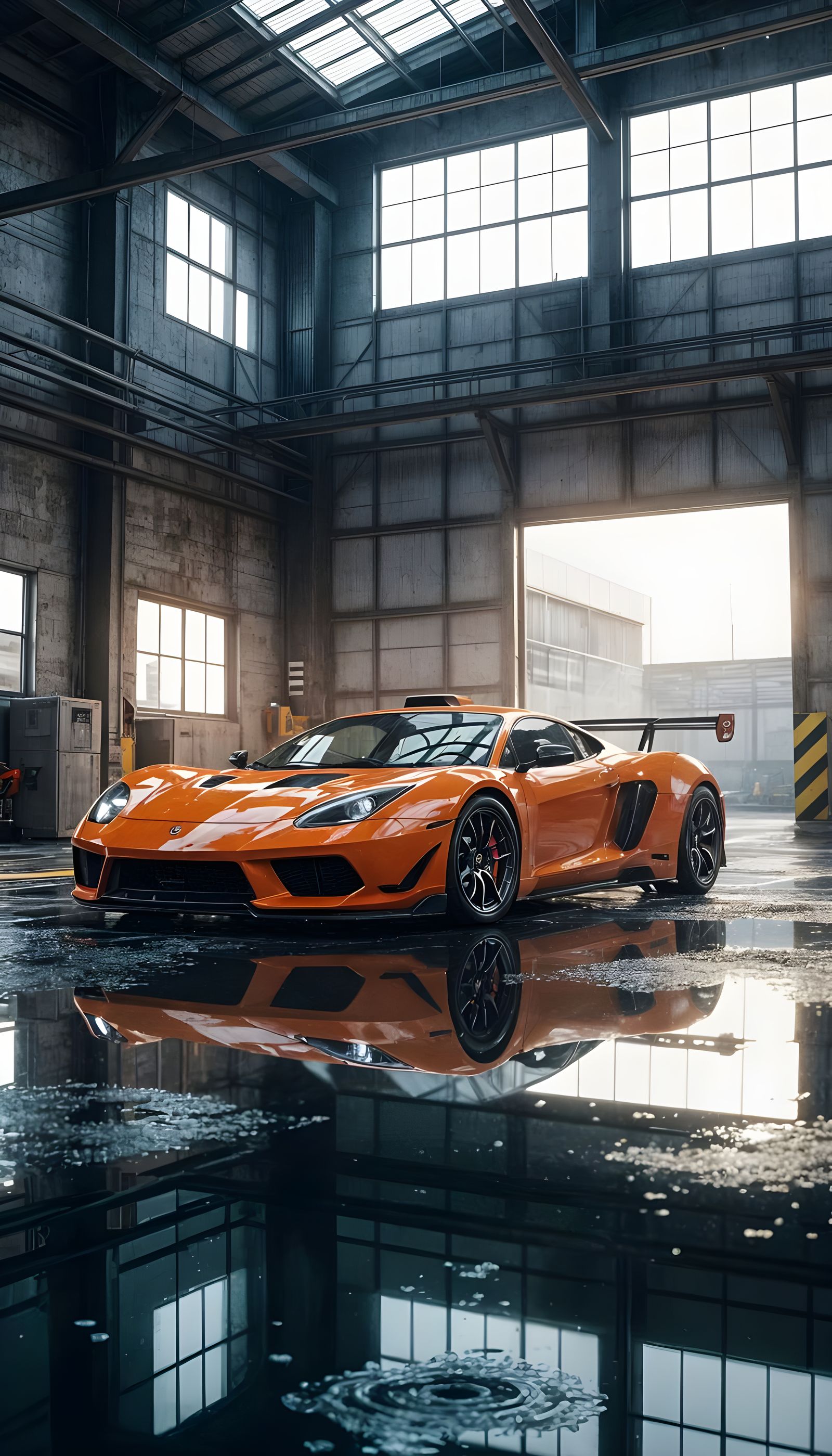 Sports Car Reflections in Industrial Painterly Art