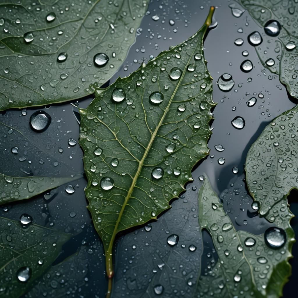 Glistening dew on vibrant green leaf