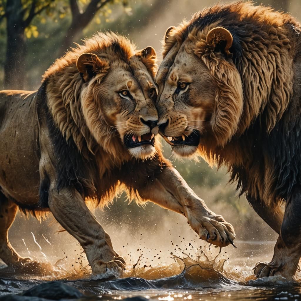 Lion and Bear Fight: Hyper-Realistic Wildlife Photography