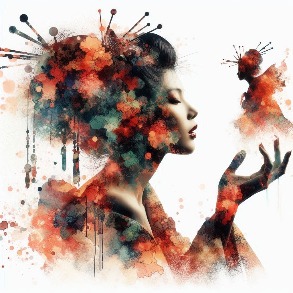 double exposure beautiful fantasy DALL-E 3 portrait landscap...