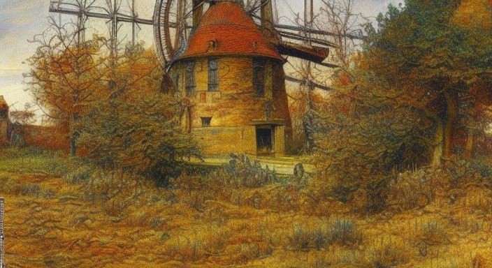 Windmill in an autumn landscape, by Charles Maurice Detmold,...