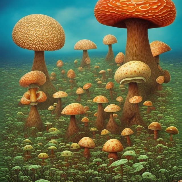 Fantasy biomorphic mushrooms, highly detailed, sharp focus, ...
