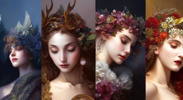 Four Seasons Elementals of Winter and Spring and Summer and ...