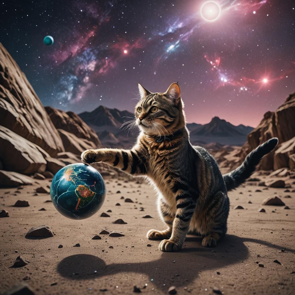 galactic cat playing with planet ball - AI Generated Artwork ...