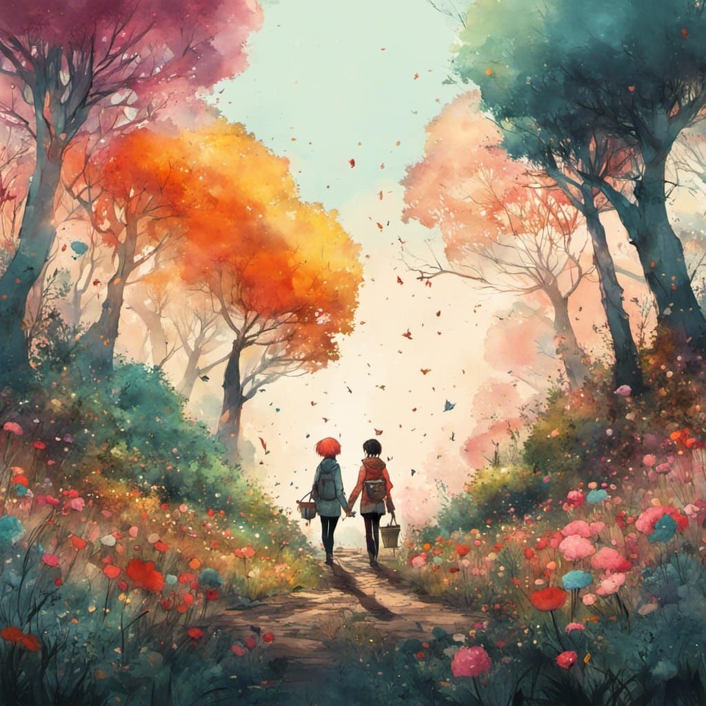 Joyful Army Planting Flowers in Anime Realism