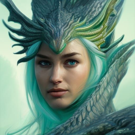 Goddess Conjuring a Dragon: Art Nouveau Portrait