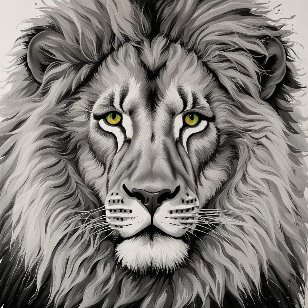 lion face shown in multicoloured strips of paint.