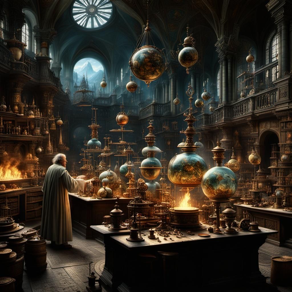 French scientists in the 1600's doing alchemy.  by @Barton