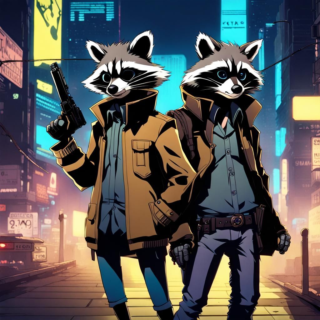 2 raccoons as private investigators