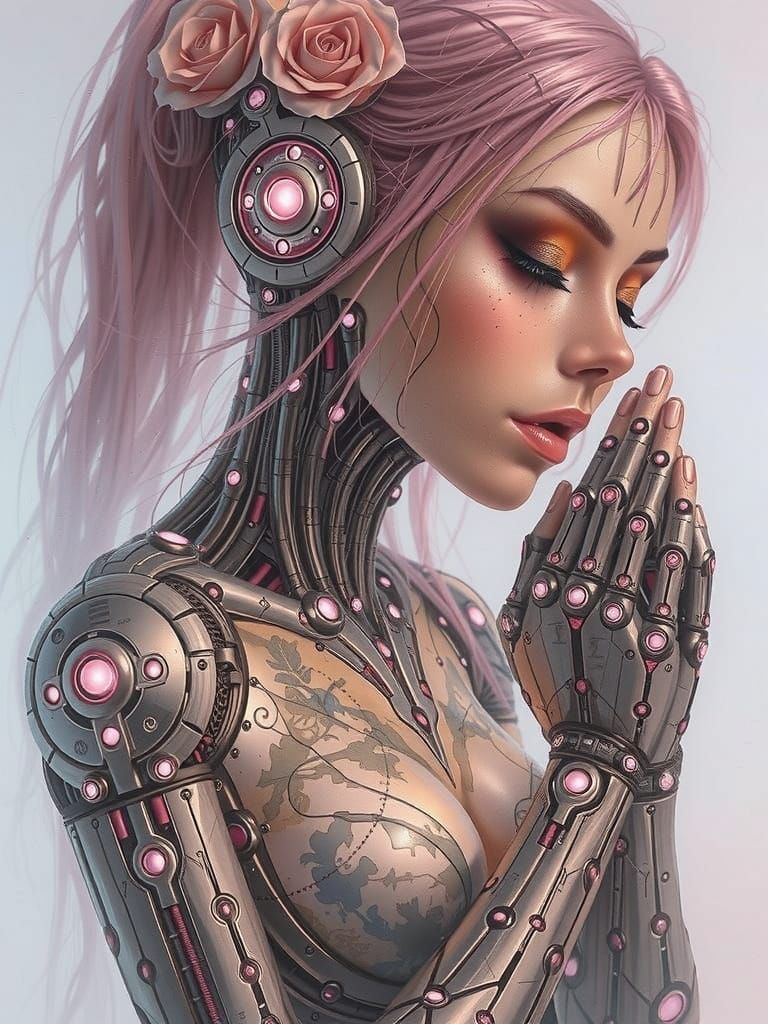 Futuristic Cybernetic Warrior in Neon-Lit Dystopia