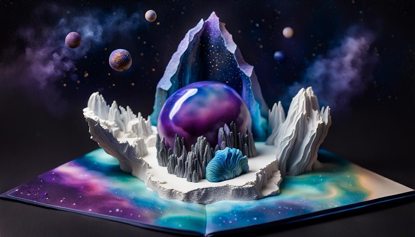 a pop up book about geodes, deep colour, vivid, vibrant, acr...