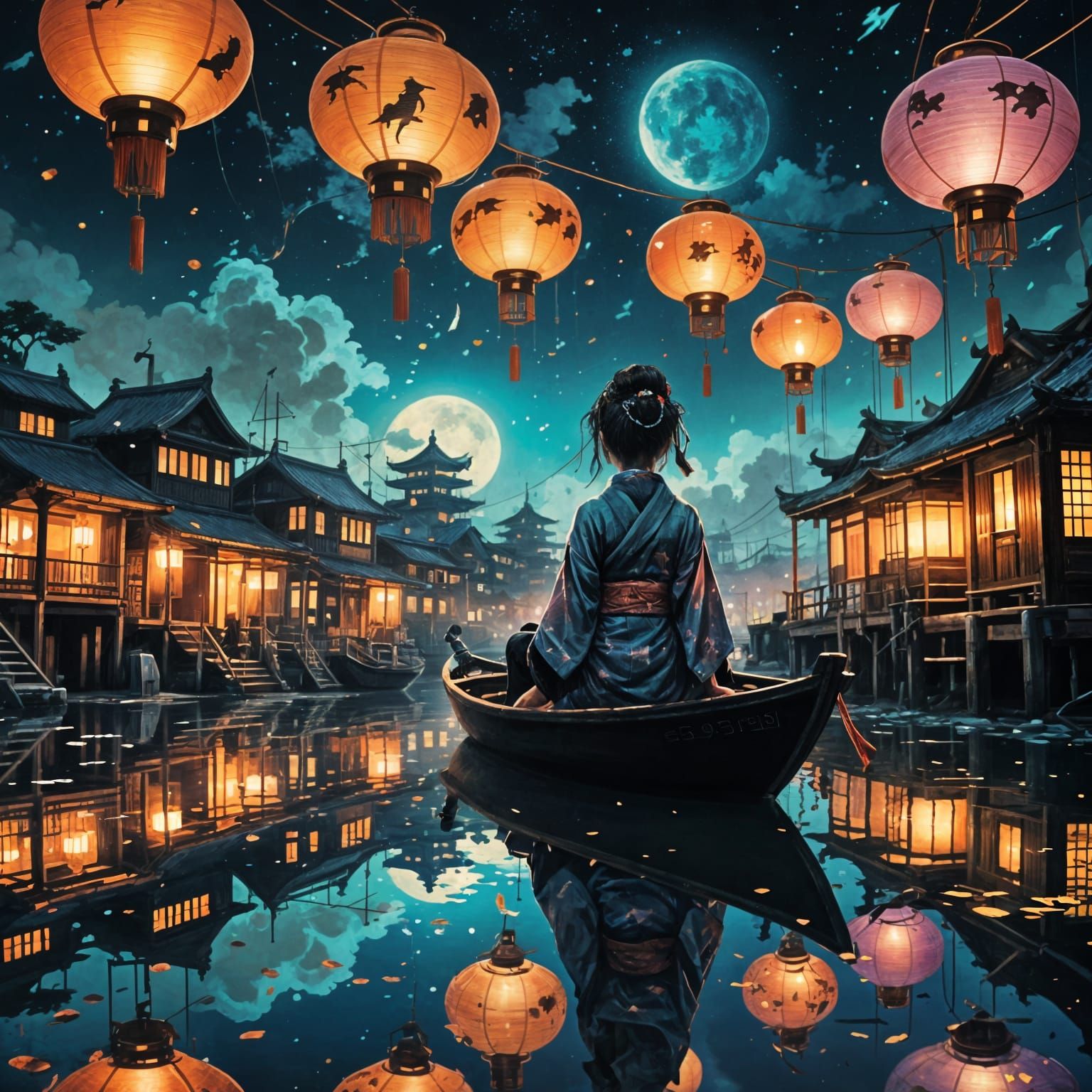 geisha at a lantern festival  by @The Nights Sky