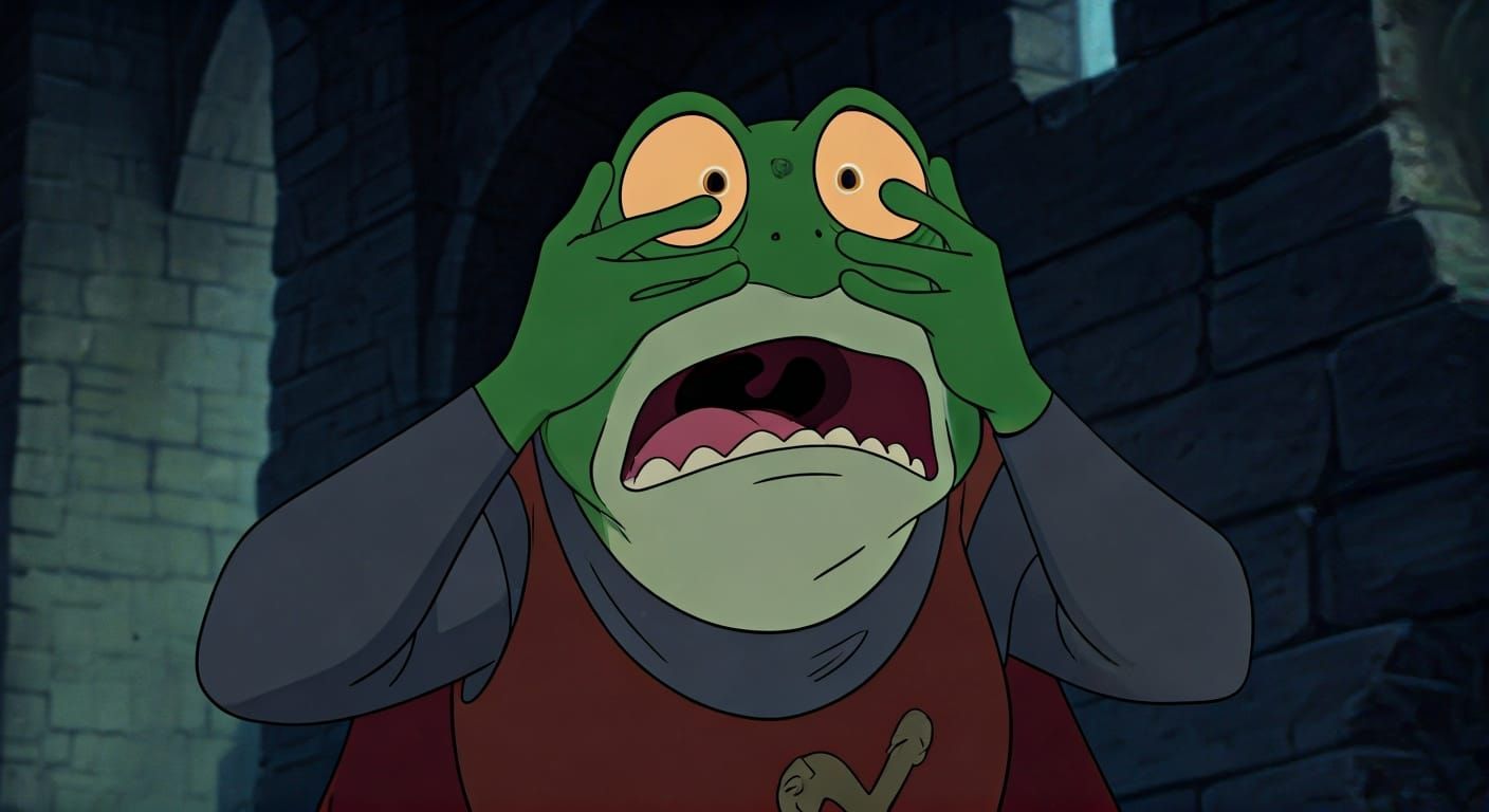Surprised Frog Knight in Ruined Castle