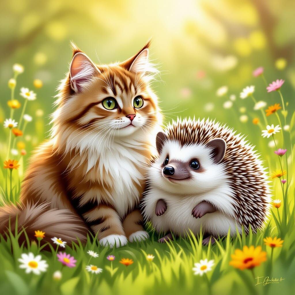 A picture of a cat has thorns, a hedgehog has fur.