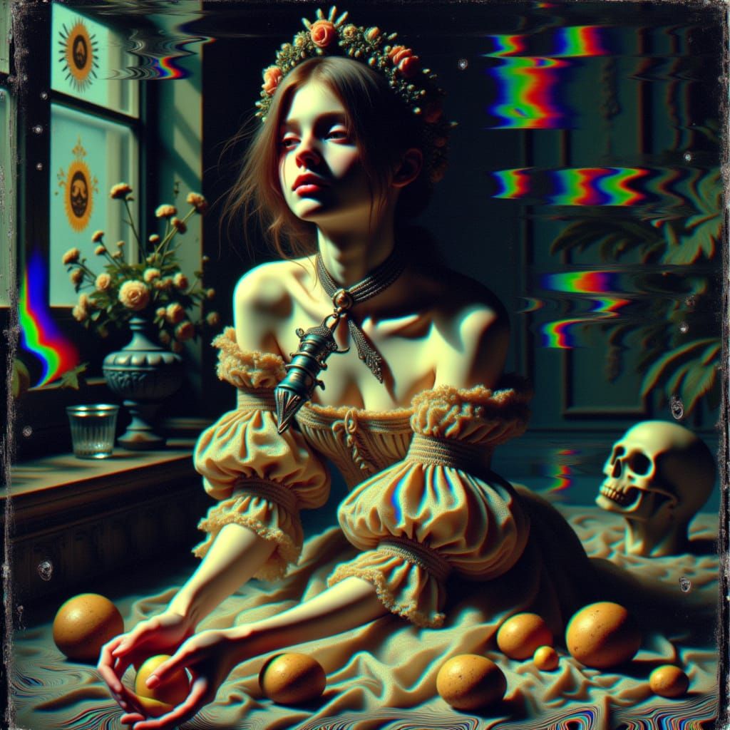  <lora:Sratoscuro:1.05> rainbow abstraction, ripples of distortions, vivid chiaroscuro, dark analog footage, xenon 1600 iso, perfect polaroi...