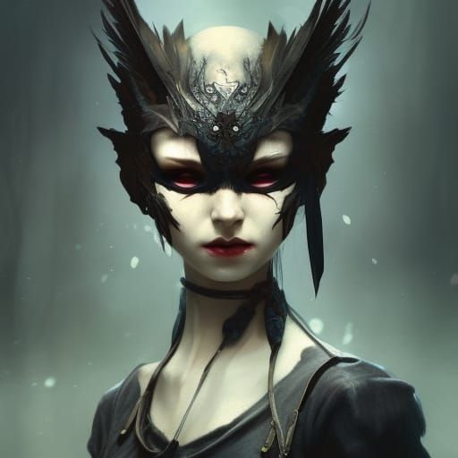 Mistress Of Ravens with porcelain doll mask